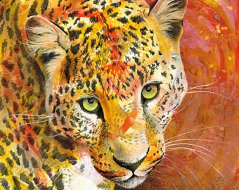 Fine Art Print luipaardportret – Wildlife Painting door Michelle Gilks