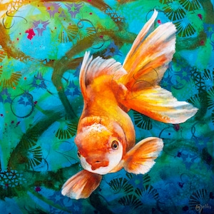 Fantail goudvis fine art print - goudvis kunst - goudvis print - huisdier kunst - vis kunst - print op papier
