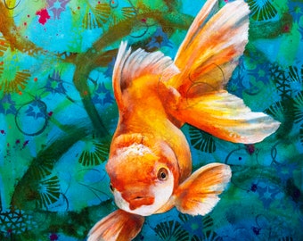 Fantail goldfish fine art print - goldfish art - goldfish print - pet art - fish art - print on paper