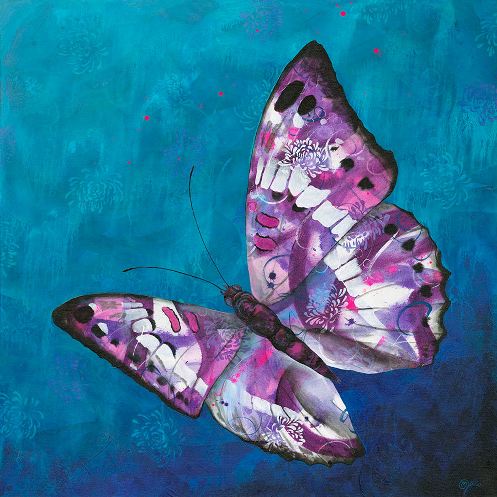 Butterfly Fine Art Print Purple Butterfly Art Chrysanthemum Rain