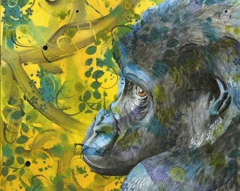 Gorilla fine art print - Gorilla portrait wall art - Gorilla lover gift - Environemental wall art -Placid Contemplation - by Michelle Gilks