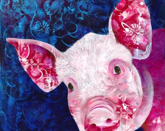 Schwein Fine Art Print - Schwein Portrait - Hello Piggy - Chinesische Sternzeichen Kunst - Jahr des Schweins - Schwein Reproduktion - von Michelle Gilks