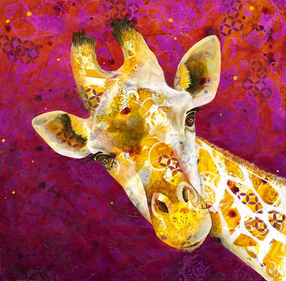 Cheeky Giraffe Art Print – African Safari Animal Portrait by Michelle Gilks