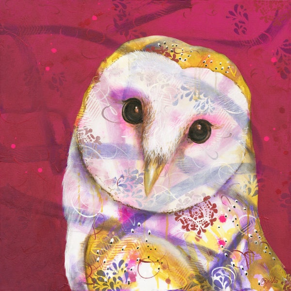 Owl fine art print - barn owl portrait - archival wall art- owl reproduction - modern owl print - by  Michelle Gilks