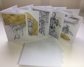 Cartes de voeux doubles "Wondercreatures". Lot de 5. Livré en carte foil. Enveloppes incluses.