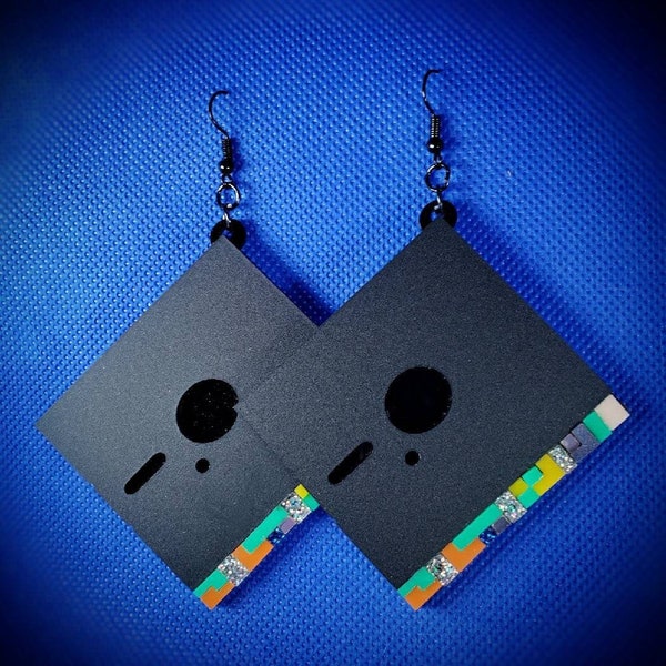 Blue Monday 2020 Earrings/Handmade Earrings, New Order Blue Monday, Floppy Disk, New Wave, 1980's Music, Plastic Jewelry, Laser  Cut Acrylic