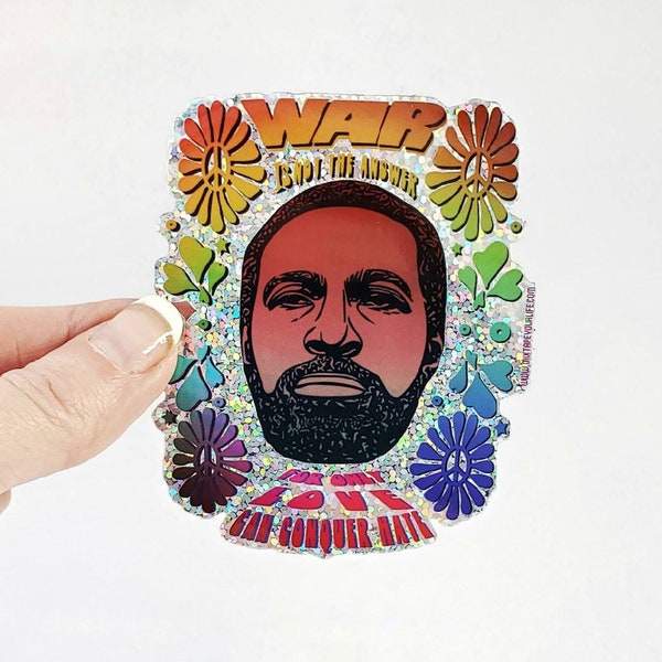 Marvin Gaye Sticker, Glitter Sticker, What's Going On?, Anti-War Love,  Black Lives Matter, Soul Music, Peace Sign, Laptop Decal,