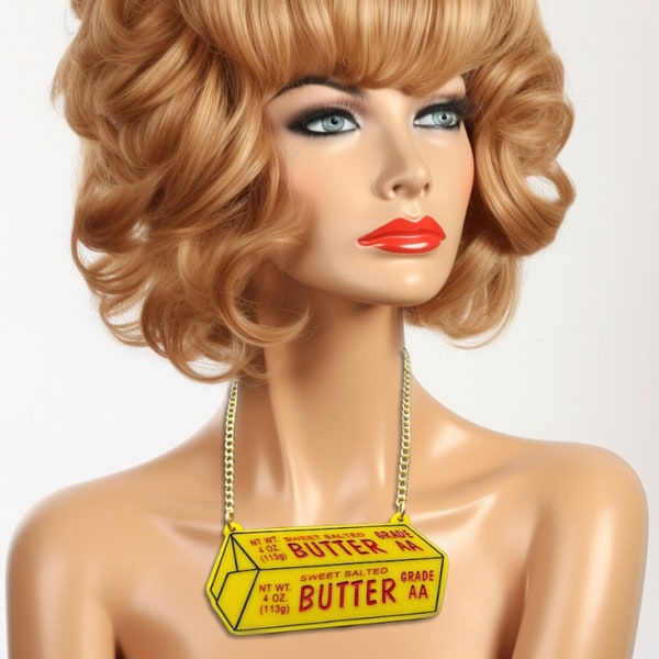 Salted Butter Acrylic Statement Necklace, Yellow Acrylic, Drag Queen, BTS Smooth Like Butter, Handmade Plastic Jewelry, Quirky Necklaces