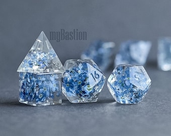 Handgefertigte Vergissmeinnicht Resin Würfel Set, Sharp Edge Polyeder