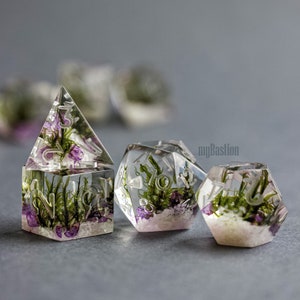 Arcane dice -Polyhedral dice set with real forest moss Dice set for RPG game Dungeons and Dragons sharp edge dice set