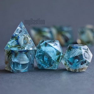 Aquarium polyhedral dice set rpg dice DnD Dice with real Sea shell D&D dice Playing dice set for RPG game Dungeons and dragons