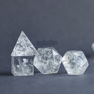 Dandelion dice set with silver leaf for Critical Role, Resin polyhedral sharp edges dice set for RPG game, Dungeons and dragons