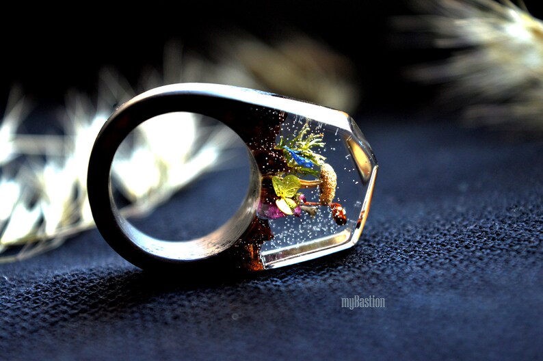 Wooden resin Mushrooms Gifts for men Wood resin ring Wood ring Etsy