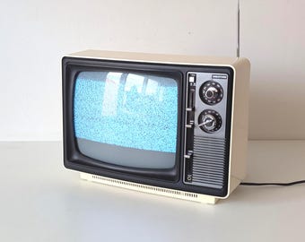 Vintage 1970s Neufunk Portable 12" Black & White CRT TV – Retro Cream Space Age Television, Prop Display / Vintage Gaming Monitor