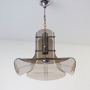 Very Rare and Unique Smoked Brown Acrylics Vintage Pendant Light 1970s Chrome Details