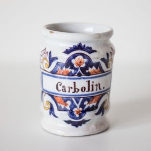 Antieke 19e-eeuwse Franse faience apothekerspot carbolinzalf Apotheek Michy
