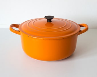 Vintage Le Creuset Enameled Cast Iron Dutch Oven (Flame Orange) - Good Condition - Model "C"