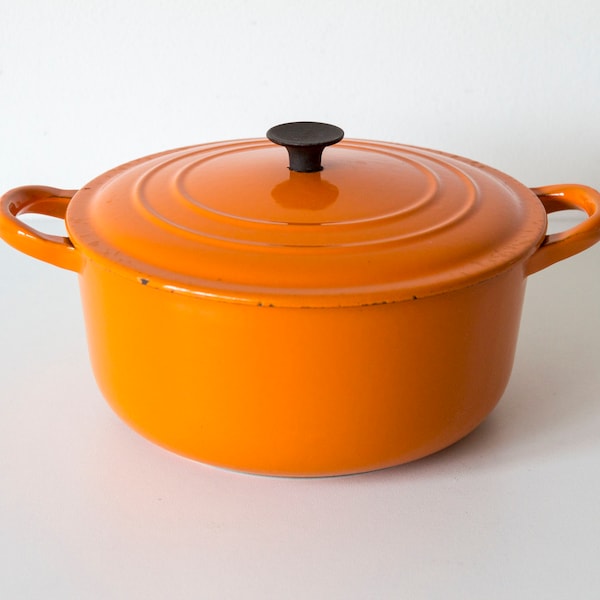 Vintage Le Creuset geëmailleerde gietijzeren braadpan (vlam oranje) - goede staat - model "C"