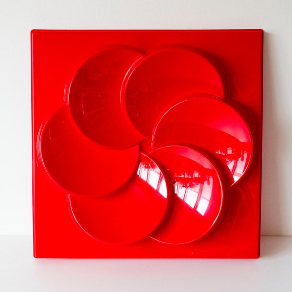 Vintage Ikea Red Plastic "Rabatt" Wall Panel, Space Age Design / Verner Panton Style Wall Decor Wall Art 1990s.