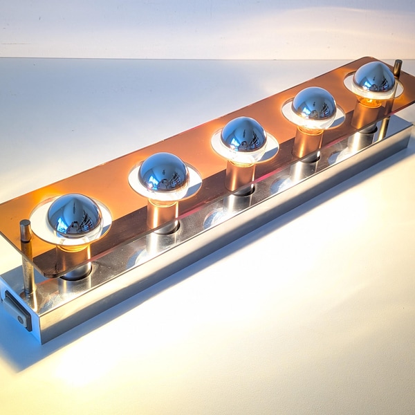 Jocelyne Trocme for Oxar attributed 5-Light Disco Sconce, Space Age Amber Acrylic Chrome Wall Bar
