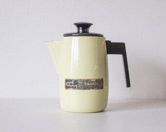 Cafetière en métal émaillé jaune et noir par Edy Emaille, Pays-Bas des années 1950, « In American Style ! - MCM