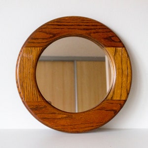 Vintage 60s / 70s Brutalist Style Scandinavian Round Mirror Wood