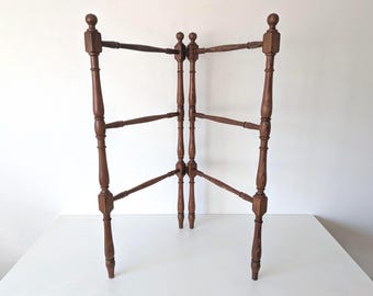 Antique French Faux Bamboo Wooden Towel Rail, 1920s Folding Clothes Horse