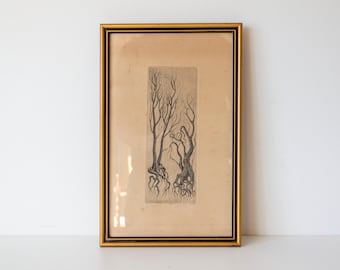 Small Vintage Framed Etch "Arbor I" (2/30) attrib. to Cornelis Johannes van Bergen c.1950s