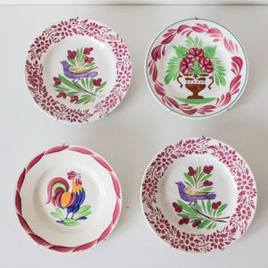 Vintage French Ceramic Wall Plate Set: Rooster, Bird & Floral Motifs