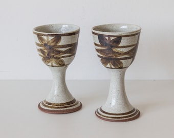 Mid-Century Modern Handpainted Ceramic Wine Glasses (Pair) - 1960s