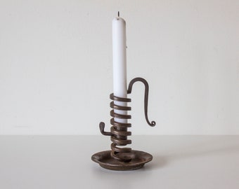 Vintage French "Rat de Cave" (Cellar Rat) Wrought Iron Candleholder by craftsman Jean-Yves Bouillot, Bourgogne; French Country Farmhouse