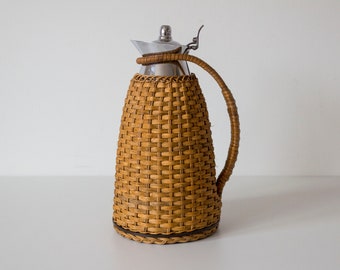 Vintage Alfi Wicker Rattan Chrome Carafe Thermos Bottle 1960's MCM Boho Mod Cottagecore 1.2L