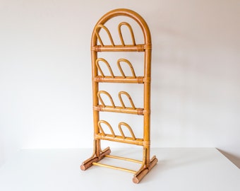 Vintage 1970s Bamboo and Rattan Shoe or Slipper Rack / Stand - Boho Chic