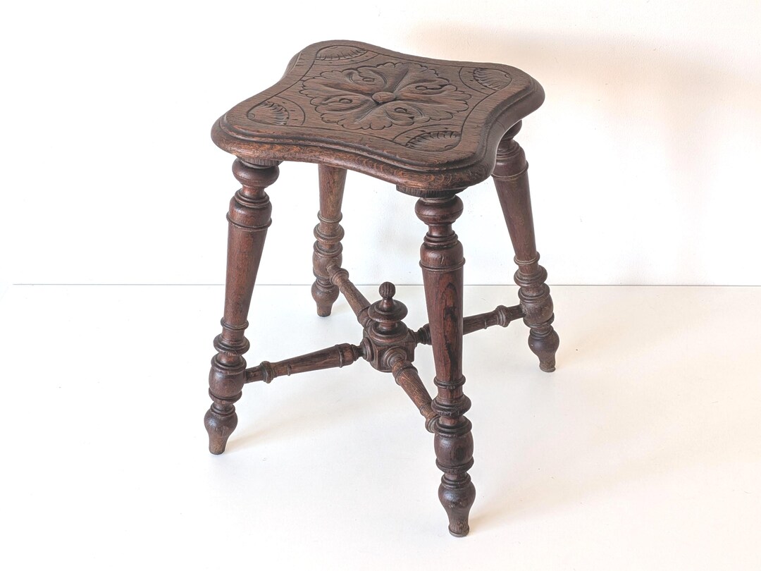 Antique Oak Stool, Hand Carved Bobbin Legs, French Farmhouse Tabouret ...