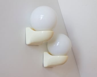 Pair Vintage 70s Plastic and Opaline Glass Spheres Wall Sconces Wall Lights