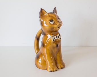 Pichet ou vase chat en céramique vintage, France, vers 1960