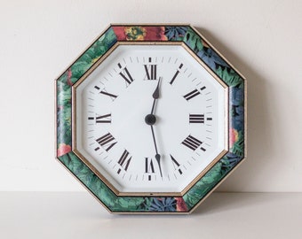 Vintage 1980s Floral Octagonal Quartz Wall Clock by Junghans Germany, Case Made in Italy - Quartz W737 battery operated WORKING