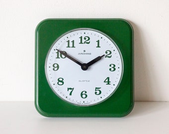 Vintage 1980s Green Plastic Quartz Wall Clock By Junghans Germany Working! Pop Art Design