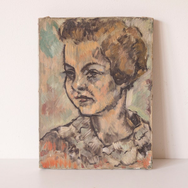 Small Vintage Oil Portrait: Young Woman from France (ca. 1940s)