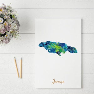 Abstrakte Jamaika Karte Drucken | Einzigartige und farbenfrohe Wandkunst