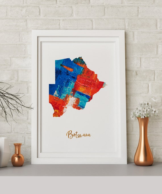 Botswana Karte Kunst Poster Druck Wand Dekor Travel Map Buro Etsy