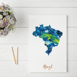 Abstrakte Brasilien Karte Drucken | Einzigartige und farbenfrohe Wandkunst