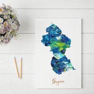 Abstrakt Guyana Karte Drucken | Einzigartige und farbenfrohe Wandkunst