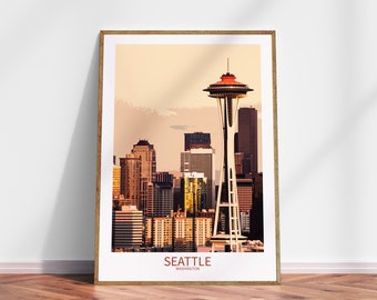 Space Needle Seattle poster print Washington wall art Seattle poster Seattle art Washington poster print Travel Map office home Gift