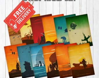 Star Wars poster print Tatooine Mandalorian print decor 12 Set gift for him her - Unframed