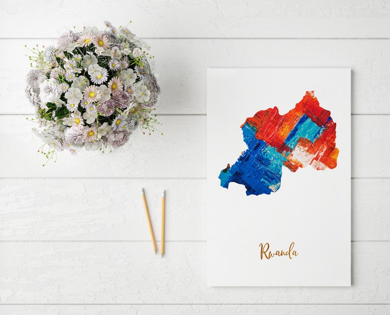 Rwanda Map art poster print wall decor Travel Map office home Gift