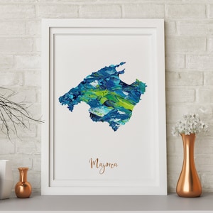 Abstrakte Mallorca Karte Poster | Einzigartige und farbenfrohe Wandkunst