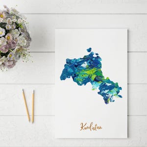 Abstracte kaart van Koerdistan | Unieke en kleurrijke muurkunst