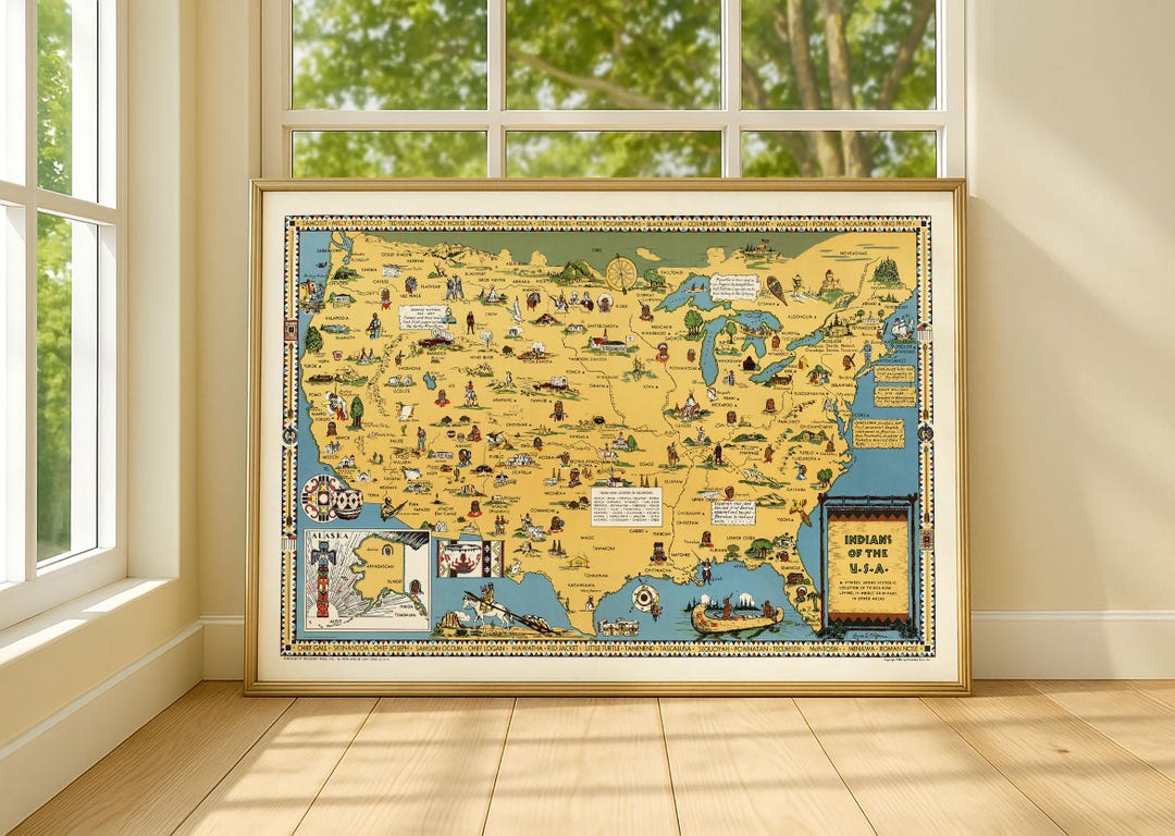 Indians of the U.S.A. Map | Vintage Native American Tribes Map ...