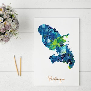 Abstrakt Martinique Karte | Einzigartige und farbenfrohe Wandkunst